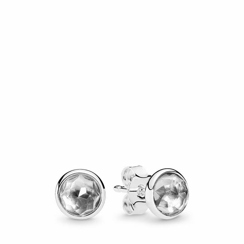 Pandora April Droplets Stud Earrings - Sterling Silver/Grey/Crystal - Canada | FG2416HG